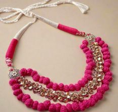 Pink Pom Pom Ghungroo Choker Plus Long Necklace