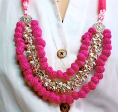 Pink Pom Pom Ghungroo Choker Plus Long Necklace
