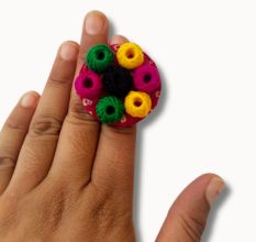 Colourful Bandhani Printed Adjustable Fabric Finger Ring