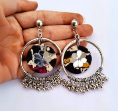Black Printed Bali Jhumka Earrings With Ghungroo