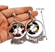 Black Printed Bali Jhumka Earrings With Ghungroo