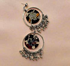 Black Printed Bali Jhumka Earrings With Ghungroo