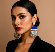 Blue Heavy Oxidized Jhumka Earrings