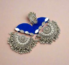 Blue Heavy Oxidized Jhumka Earrings