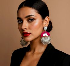 Magenta Rani Pink Heavy Oxidized Lotus Earrings