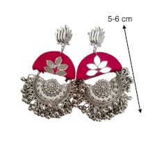 Magenta Rani Pink Heavy Oxidized Lotus Earrings