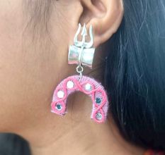 Trishul Damru Pink Thread Earrings