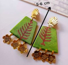 Light Green Leaf Pattern Golden Charm Earrings