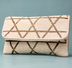 Geometric Grace Hand-Beaded Clutch with Elegant Chain Strap
