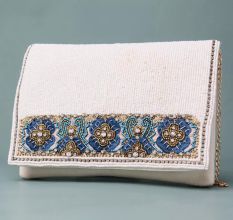 Imperial Bloom Hand-Beaded Clutch with Chain Strap