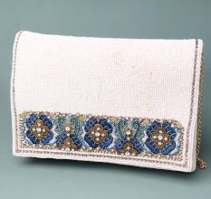 Imperial Bloom Hand-Beaded Clutch with Chain Strap