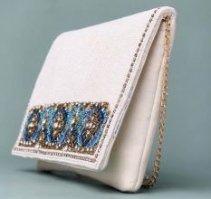 Imperial Bloom Hand-Beaded Clutch with Chain Strap