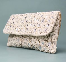 Celestial Spark Hand-Embroidered Clutch with Mirror Beads and Chain Strap
