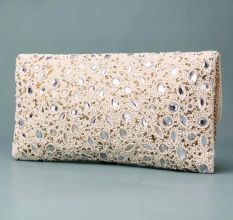 Celestial Spark Hand-Embroidered Clutch with Mirror Beads and Chain Strap