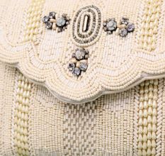 Royal Ivory Bloom Hand-Beaded Clutch with Embellished Flap and Chain Strap