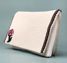 Blush Bloom Minimalist Beaded Clutch with Chain Strap