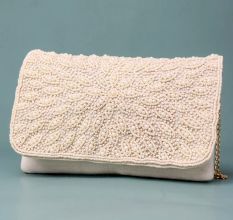 Ivory Radiance Hand-Beaded Clutch with Chain Strap
