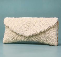 Celeste Wave Ivory Beaded Clutch with Chain Strap