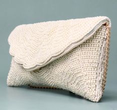 Celeste Wave Ivory Beaded Clutch with Chain Strap