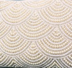 Ivory Cascade Pearl Embellished Clutch with Detachable Chain Strap