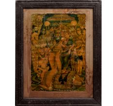 Print Of Lord Shiva Paravat On Bull In Original Wooden Frame