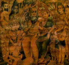 Print Of Lord Shiva Paravat On Bull In Original Wooden Frame