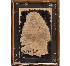 Vintage Charcoal Painting Of Goddess Saraswati On Peacock From Bangal