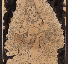Vintage Charcoal Painting Of Goddess Saraswati On Peacock From Bangal