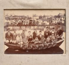 Indian Painting Of Boat Riding Sitting Many Family Members From Banaras