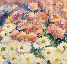 Vintage Nice Floral Painting with Wooden Frame
