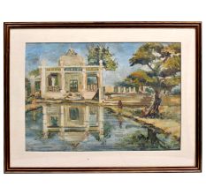 Painting Of Beautiful And Attractive Of Temple With Wooden Frame