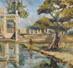 Painting Of Beautiful And Attractive Of Temple With Wooden Frame