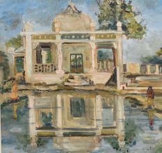 Painting Of Beautiful And Attractive Of Temple With Wooden Frame