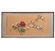 Natural Painting Scene Of Flowers And Birds With Art Work