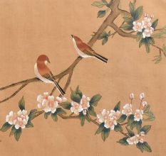Natural Painting Scene Of Flowers And Birds With Art Work