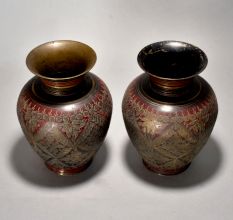 Vintage Flower Pot With Red Enamel Work