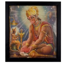Lord Hanuman Offering Lotus to Lord Rama Devotional Calendar Art Print