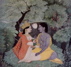 Radha and Krishna in the Forest Kangra School Framed Paper Print with Poem by Chandi Das