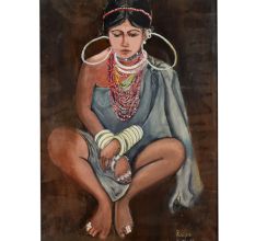 Vintage Tribal Woman Portrait Traditional Indian Paper Painting Framed