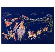 Traditional Embroidered Procession Scene Thread Work on Cloth Mounted on Hardboard