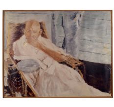 Framed Paper Print of Seated Figure in Reflective Pose with Soft Impressionistic Brushwork
