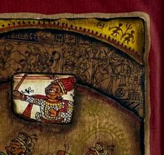 Hunting Phad Painting Raw Colour on Cloth Traditional Rajasthani Folk Art