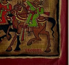 Hunting Phad Painting Raw Colour on Cloth Traditional Rajasthani Folk Art