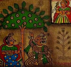 Pair Phad Painting Raw Colour on Cloth Traditional Rajasthani Art