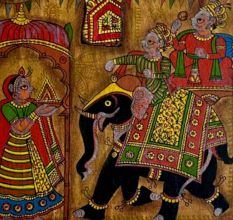 Wedding Procession Phad Painting Raw Colour on Cloth Traditional Rajasthani Art