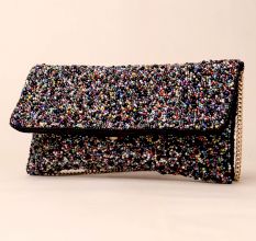 Handmade Multicolor Beaded Clutch Bag with Chain Strap – Statement Party Sling