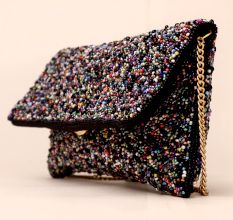 Handmade Multicolor Beaded Clutch Bag with Chain Strap – Statement Party Sling