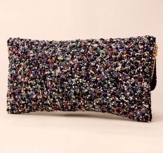 Handmade Multicolor Beaded Clutch Bag with Chain Strap – Statement Party Sling