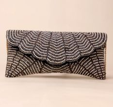Chevron Beaded Scallop Flap Sling Bag – Handcrafted Statement Evening Clutch