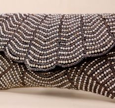 Chevron Beaded Scallop Flap Sling Bag – Handcrafted Statement Evening Clutch